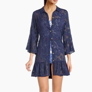 Lilly Pulitzer Linley Cover-Up Tunic Dress True Navy Size Large Worn Once